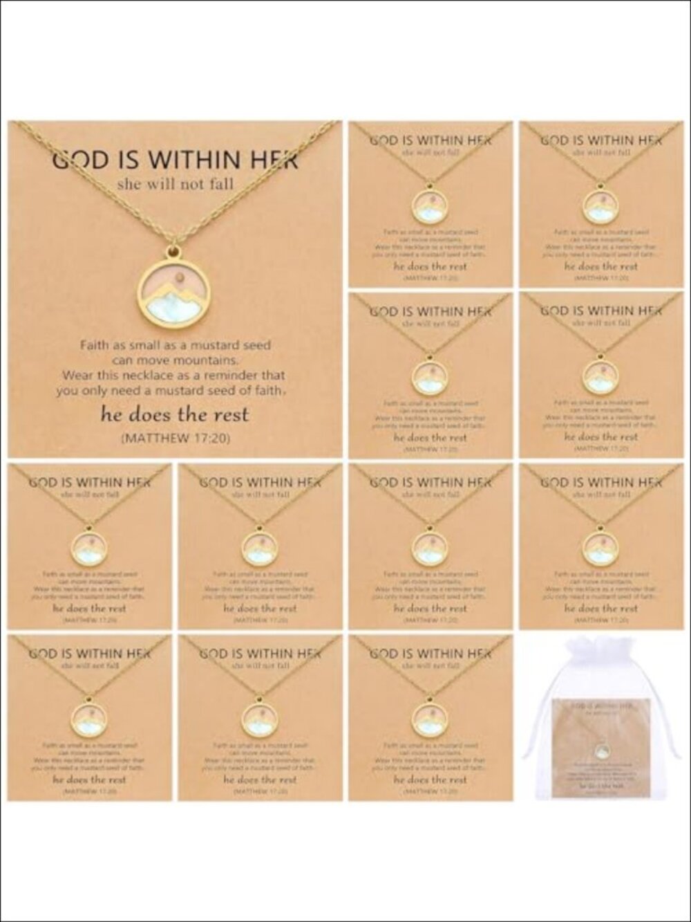 Mustard Seed Necklace Set 24 Pcs Stainless Steel Pendant Christian Gift